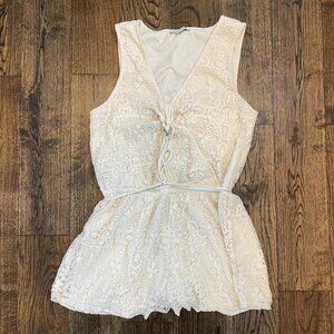American Eagle Outfitters Ivory Crochet Lace Cutout Romper Medium Boho Festival